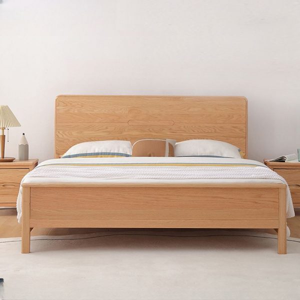 "Trendy Wood Color Oak Wood Standard Kids Bed with Coir Mattress & Headboard for Gender Neutral"